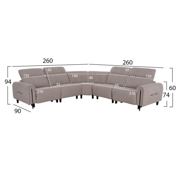 ΓΩΝΙΑΚΟΣ ΚΑΝΑΠΕΣ ΜΕ RECLINE ORACLE HM3290.02 ΜΠΕΖ ΥΦΑΣΜΑ 260x260x90(κάθισμα)x94Υεκ. - Image 2