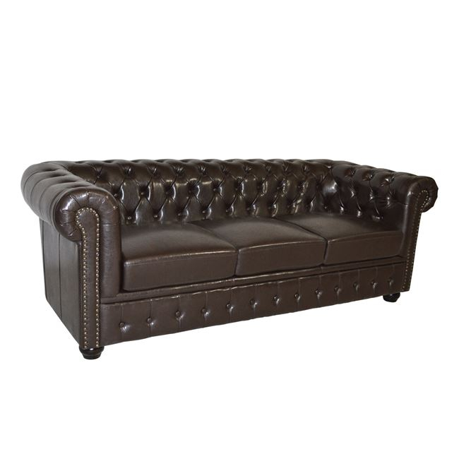 HM3009.01 ΚΑΝΑΠΕΣ 3ΘΕΣΙΟΣ T.CHESTERFIELD HM3009.01 ΤΕΧΝΟΔΕΡΜΑ ΣΚΟΥΡΟ ΚΑΦΕ 208x90x73Υ εκ. - Image 1