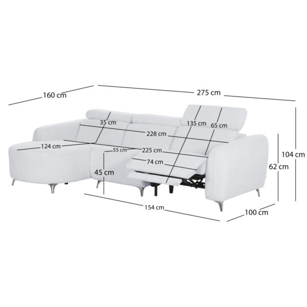 ΚΑΝΑΠΕΣ ΑΡΙΣΤΕΡΗ ΓΩΝΙΑ 3Θ ΜΕ RECLINE VALENTE HM3317.01L ΑΝΟΙΧΤΟ ΓΚΡΙ ΥΦΑΣΜΑ 275x160x104Yεκ - Image 2