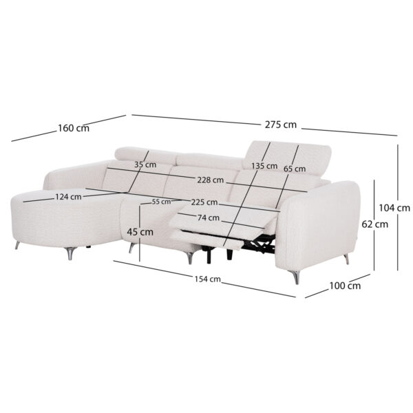 ΚΑΝΑΠΕΣ ΑΡΙΣΤΕΡΗ ΓΩΝΙΑ 3Θ ΜΕ RECLINE VALENTE HM3317.02L ΜΠΕΖ ΥΦΑΣΜΑ 275x160x104Yεκ - Image 2