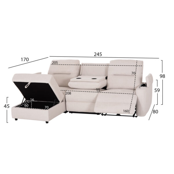 ΚΑΝΑΠΕΣ ΑΡΙΣΤΕΡΗ ΓΩΝΙΑ SYNTHIA HM3308.01L ΑΝΑΚΛΙΣΗ & ΑΠΟΘ.ΧΩΡΟΣ--ΜΠΕΖ 245x170x98Υεκ - Image 2