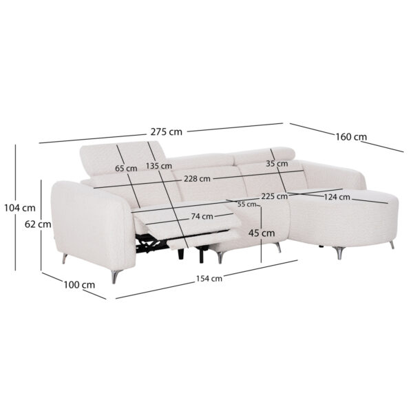ΚΑΝΑΠΕΣ ΔΕΞΙΑ ΓΩΝΙΑ 3Θ ΜΕ RECLINE VALENTE HM3317.02R ΜΠΕΖ ΥΦΑΣΜΑ 275x160x104Yεκ - Image 2