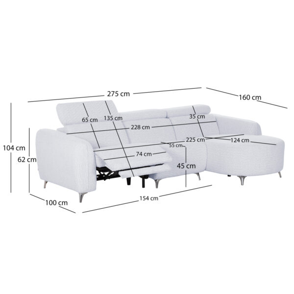 ΚΑΝΑΠΕΣ ΔΕΞΙΑ ΓΩΝΙΑ 3Θ ΜΕ RECLINE VALENTE HM3317.01R ΑΝΟΙΧΤΟ ΓΚΡΙ ΥΦΑΣΜΑ 275x160x104Yεκ - Image 2