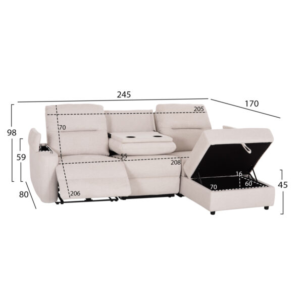 ΚΑΝΑΠΕΣ ΔΕΞΙΑ ΓΩΝΙΑ SYNTHIA HM3308.01R ΑΝΑΚΛΙΣΗ & ΑΠΟΘ.ΧΩΡΟΣ--ΜΠΕΖ 245x170x98Υεκ - Image 2