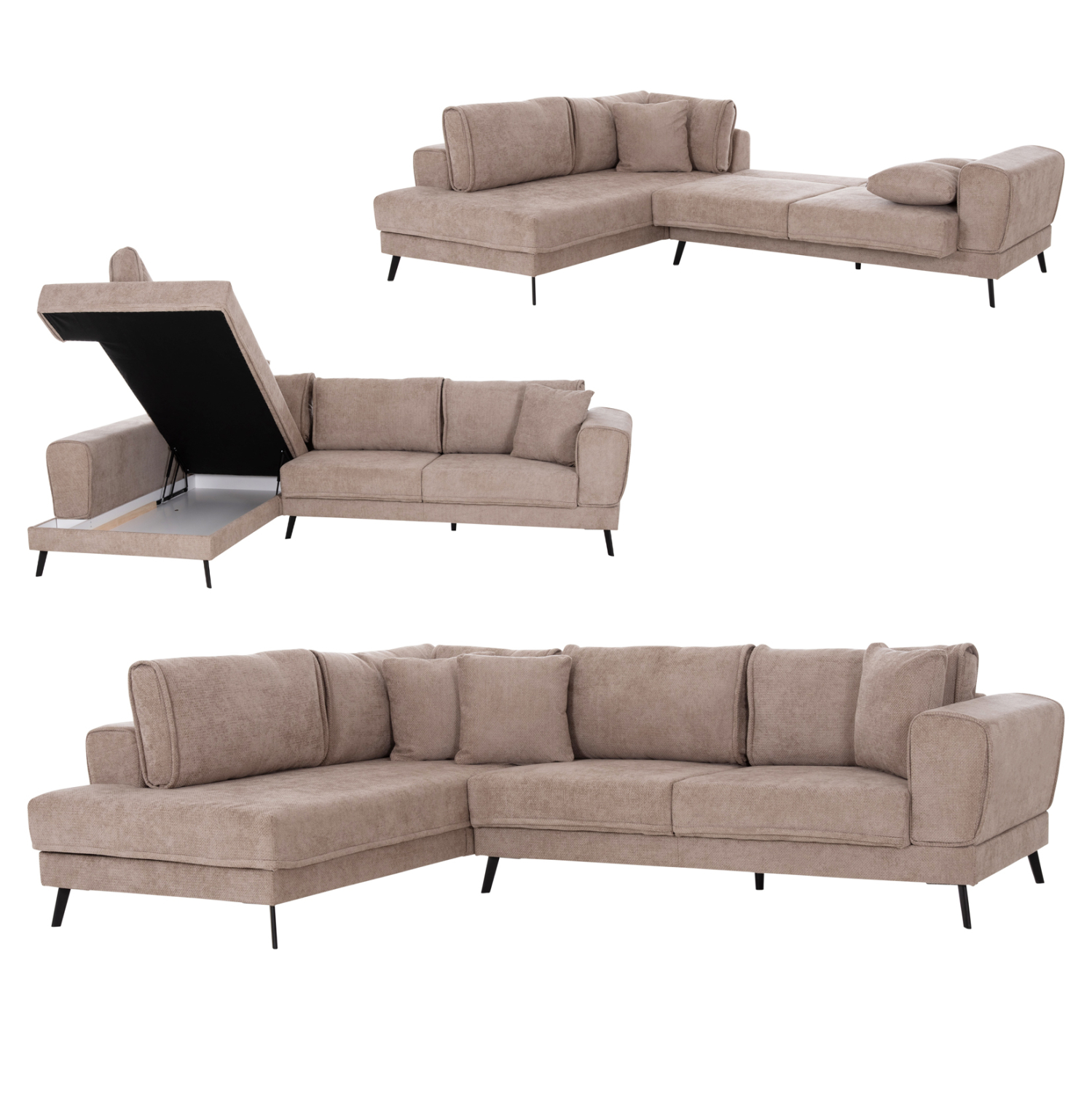HM3337.03L ΚΑΝΑΠΕΣ ΚΡΕΒΑΤΙ ΑΡΙΣΤΕΡΗ ΓΩΝΙΑ ZENORA HM3337.03L ΜΠΕΖ ΥΦΑΣΜΑ 303x214x80Υεκ - Image 1