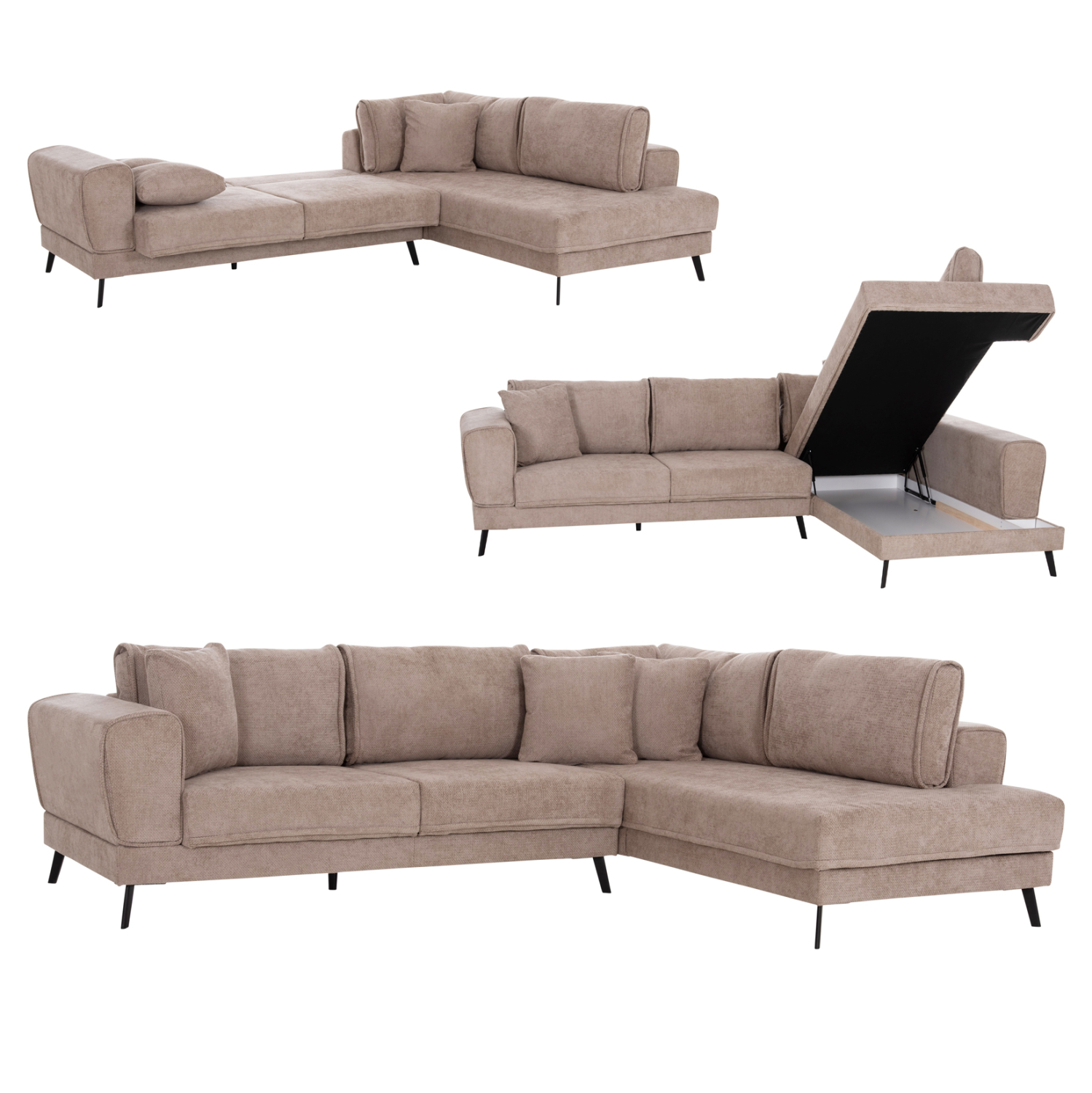 HM3337.03R ΚΑΝΑΠΕΣ ΚΡΕΒΑΤΙ ΔΕΞΙΑ ΓΩΝΙΑ ZENORA HM3337.03R ΜΠΕΖ ΥΦΑΣΜΑ 303x214x80Υεκ - Image 1