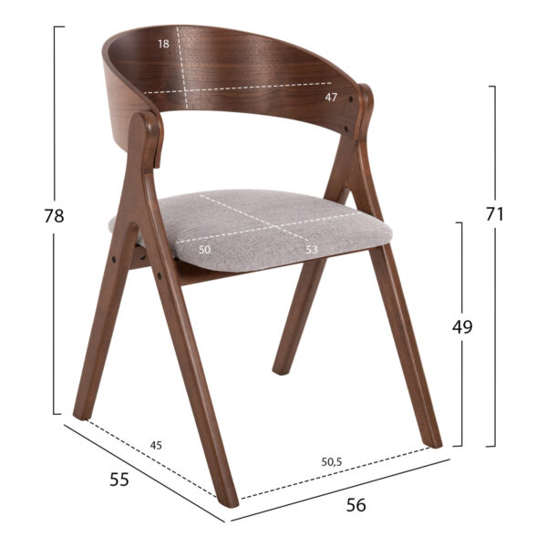 ΚΑΡΕΚΛΑ NEKKER HM9739.02 RUBBERWOOD ΣΕ ΚΑΡΥΔΙ-ΓΚΡΙ ΥΦΑΣΜΑ ΚΑΘΙΣΜΑ 56x55x78Yεκ. - Image 2