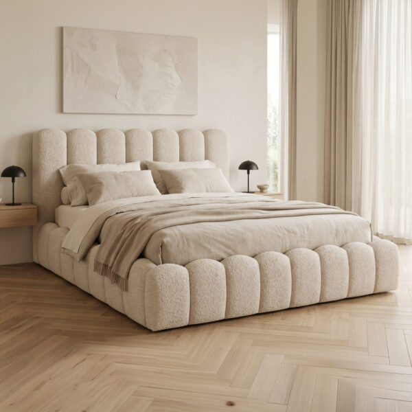 ΚΡΕΒΑΤΙ ΔΙΠΛΟ MARIUS HM759.03 ΜΠΕΖ CHENILLE ΥΦΑΣΜΑ-- ΓΙΑ ΣΤΡΩΜΑ 160x200εκ - Image 2