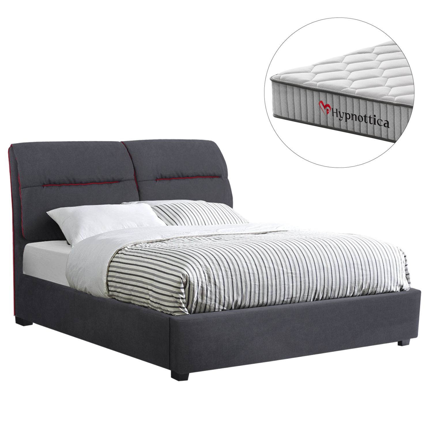 HM10762 ΚΡΕΒΑΤΙ ΔΙΠΛΟ ΜΕ ΣΤΡΩΜΑ KENDRA HM10762 ΓΚΡΙ ΥΦΑΣΜΑ--ΓΙΑ ΣΤΡΩΜΑ 150x200εκ - Image 1