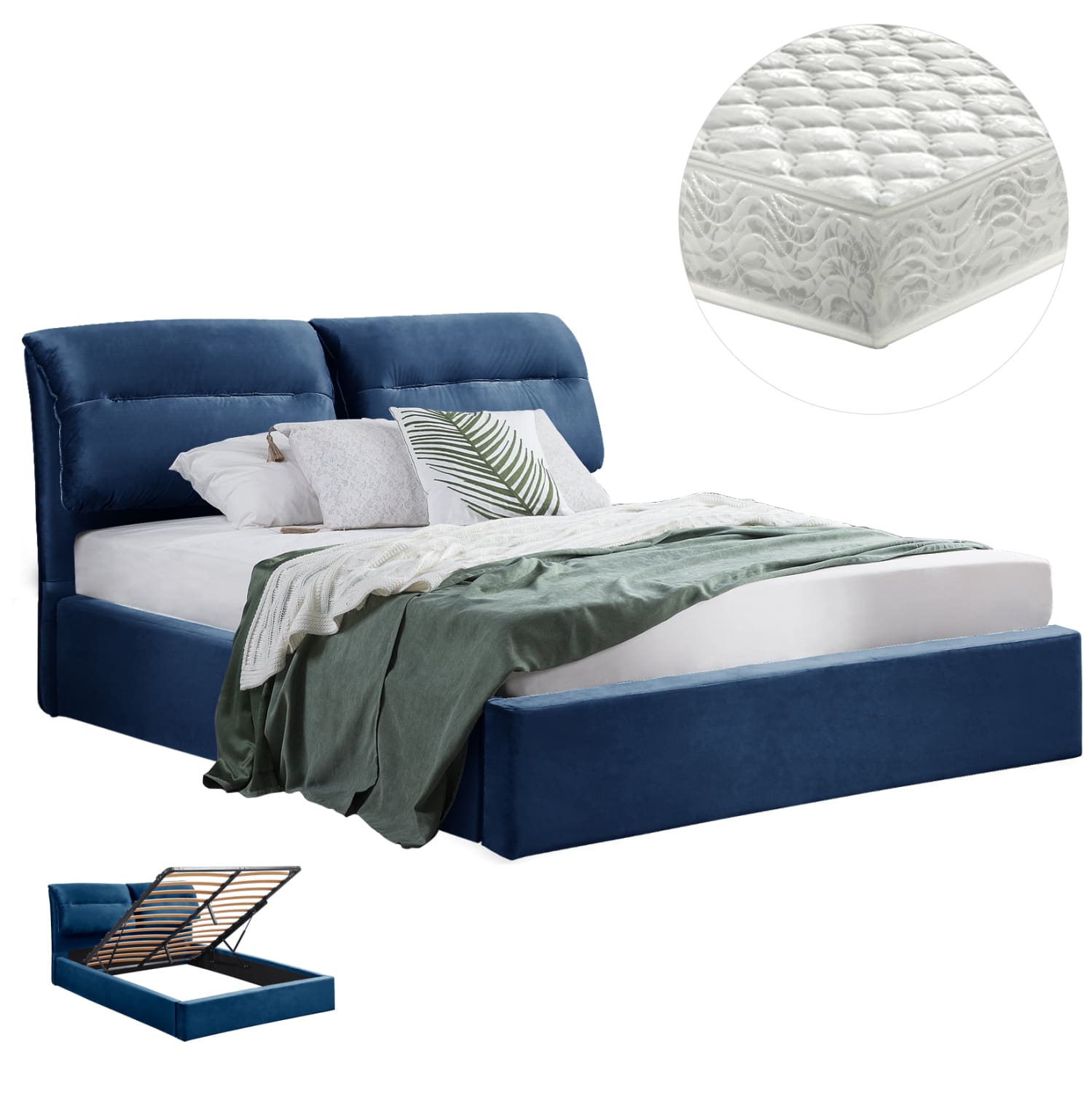 HM10831.18 ΚΡΕΒΑΤΙ ΔΙΠΛΟ & ΣΤΡΩΜΑ KENDRA HM10831.18 ΜΠΛΕ ΒΕΛΟΥΔΟ--ΑΠΟΘ.ΧΩΡΟΣ--160x200εκ - Image 1