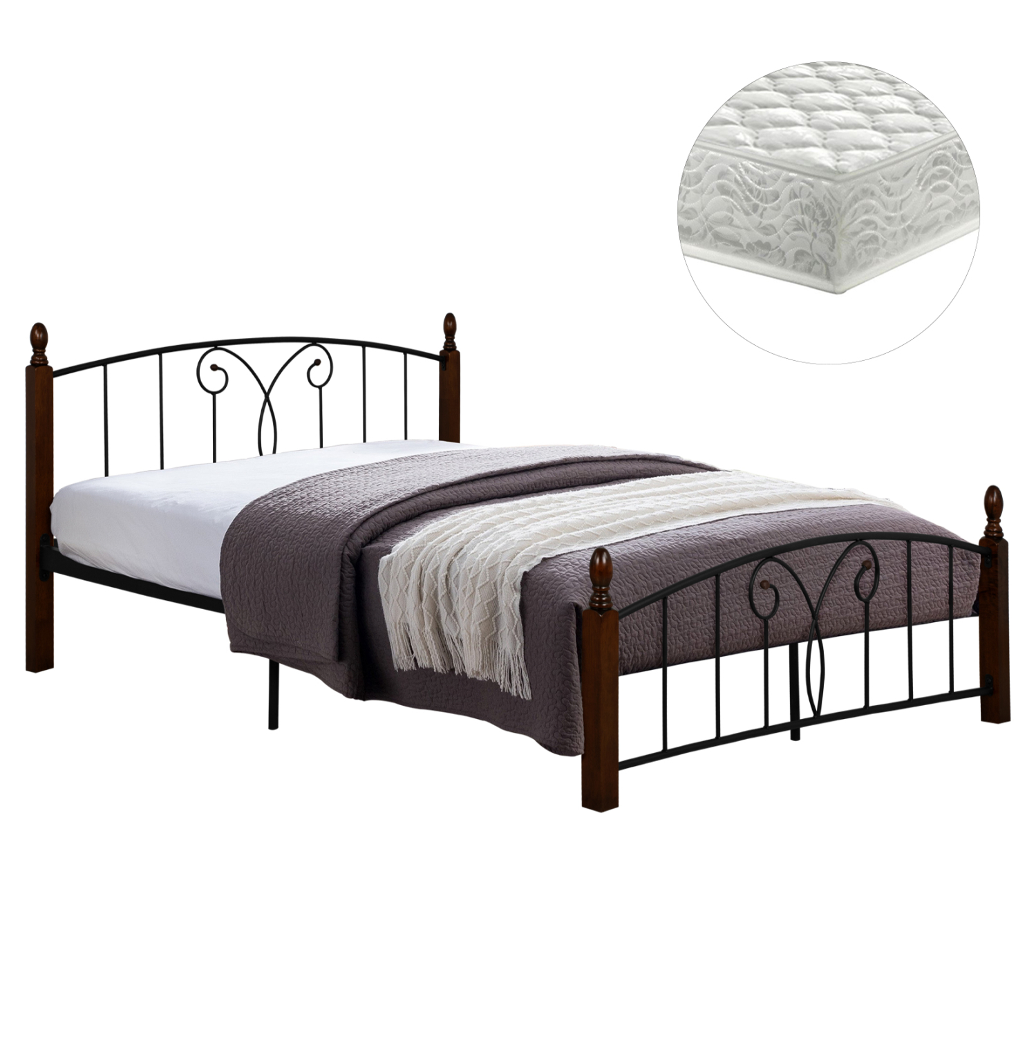 HM10740 ΚΡΕΒΑΤΙ ΔΙΠΛΟ & ΣΤΡΩΜΑ SUZIE HM10740 ΜΕΤΑΛΛΟ & ΞΥΛΟ ΣΕ ΚΑΡΥΔΙ--ΣΤΡΩΜΑ 150x200εκ - Image 1