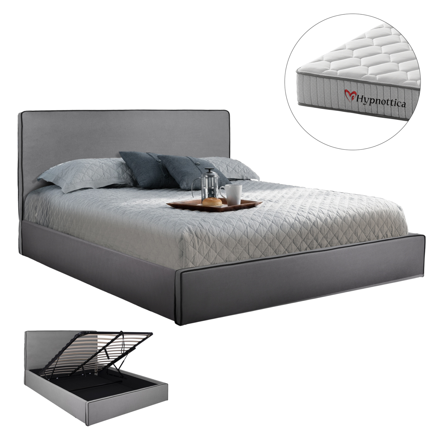 HM10768.01 ΚΡΕΒΑΤΙ ΔΙΠΛΟ & ΣΤΡΩΜΑ ALLIE HM10768.01 ΓΚΡΙ ΥΦΑΣΜΑ ΜΕ ΑΠΟΘ.ΧΩΡΟ--ΓΙΑ 160x200εκ. - Image 1
