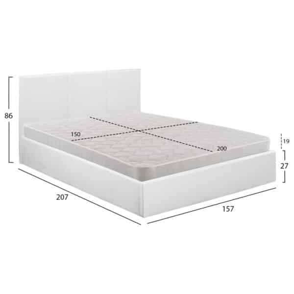 ΚΡΕΒΑΤΙ ΔΙΠΛΟ & ΣΤΡΩΜΑ 150x200εκ BOBBI HM21271.01 ΛΕΥΚΟ PU ΜΕ ΑΠΟΘ.ΧΩΡΟ - Image 3