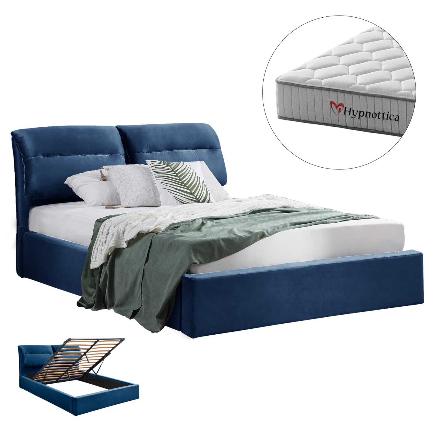 HM10767.04 ΚΡΕΒΑΤΙ ΜΕ ΣΤΡΩΜΑ & ΑΠΟΘ.ΧΩΡΟ KENDRA HM10767.04 ΜΠΛΕ ΒΕΛΟΥΔΟ--ΓΙΑ 160x200εκ - Image 1