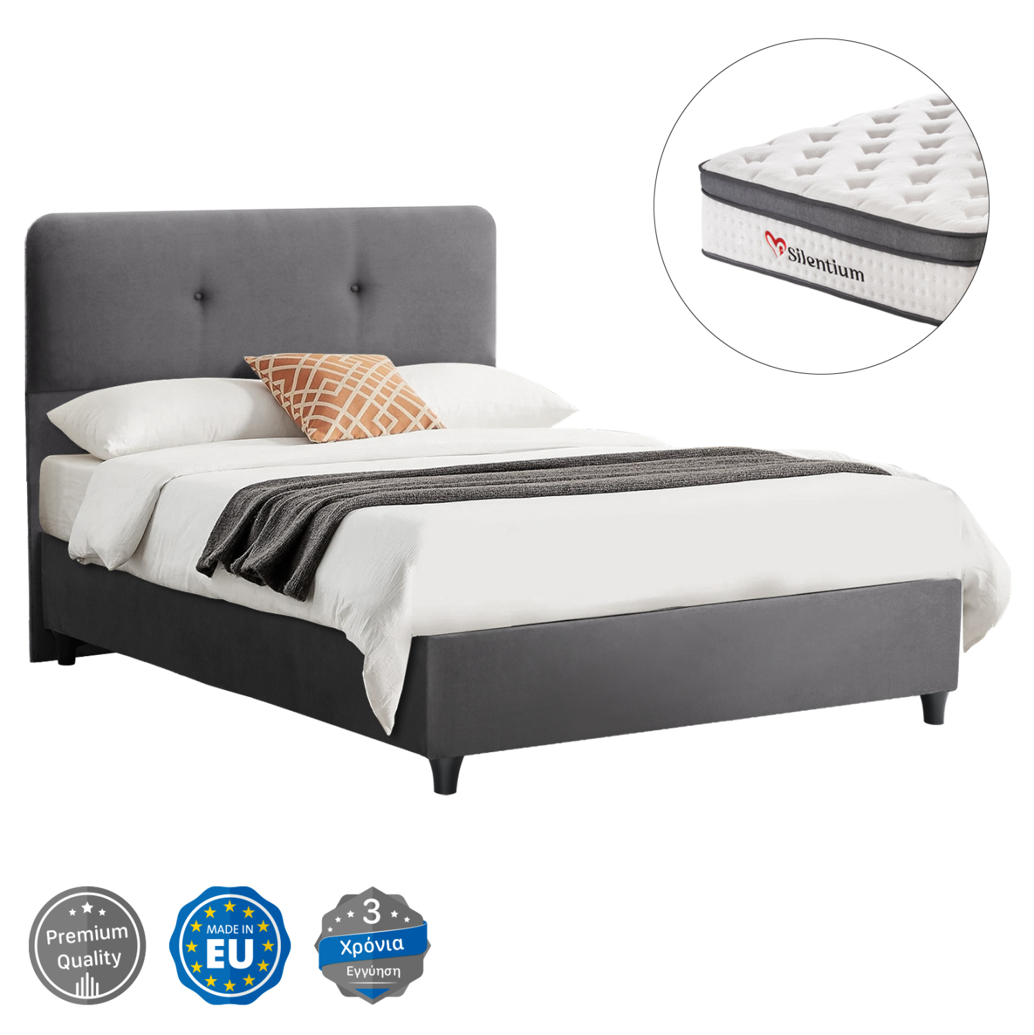 HM10746.01 ΚΡΕΒΑΤΙ DOLORES ΜΕ ΣΤΡΩΜΑ HM10746.01 ΓΚΡΙ ΒΕΛΟΥΔΟ--ΓΙΑ 120x200εκ - Image 1
