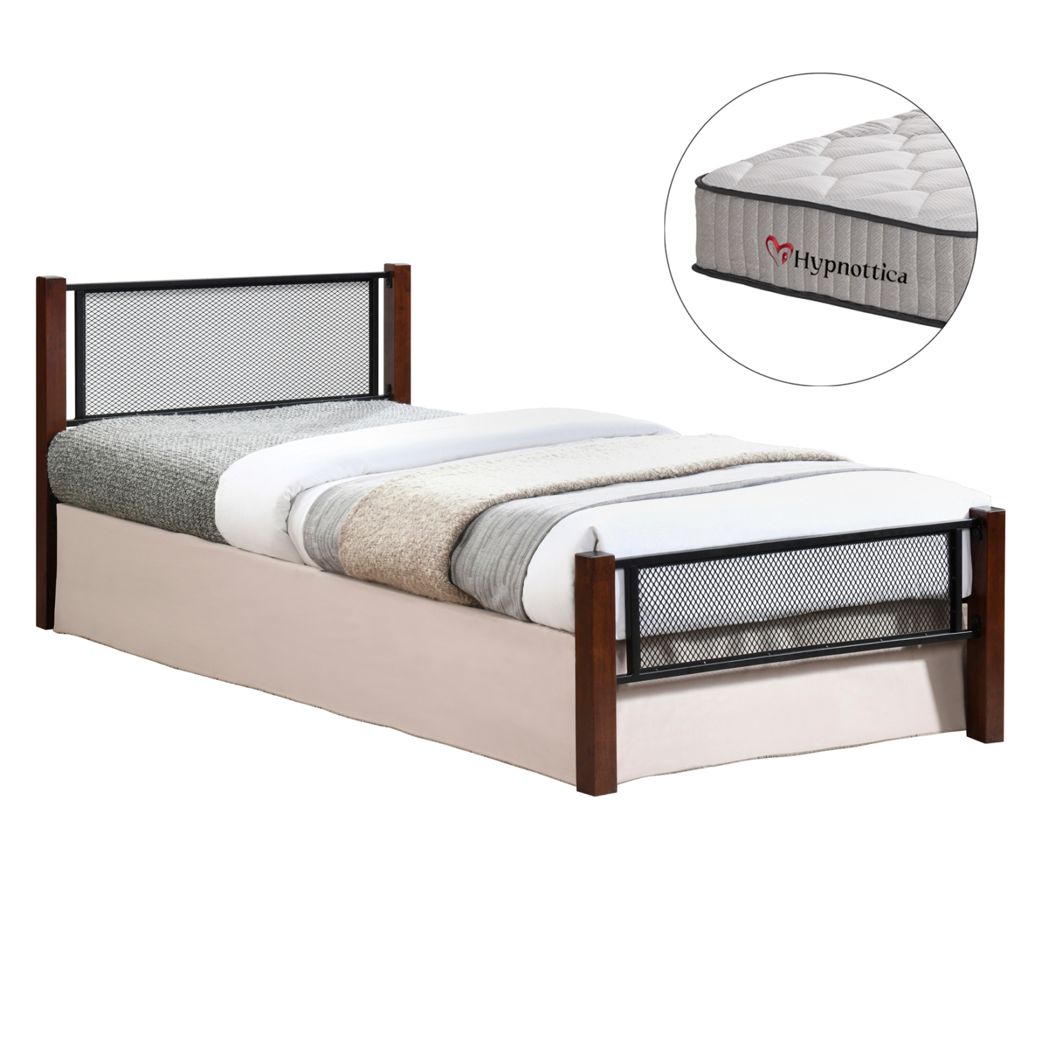 HM10754.02 ΚΡΕΒΑΤΙ ΜΕ ΣΤΡΩΜΑ RAYVEN HM10754.02 ΜΕΤΑΛΛΟ & RUBBERWOOD ΣΕ DIRTY OAK--ΣΤΡΩΜΑ 90Χ190 - Image 1