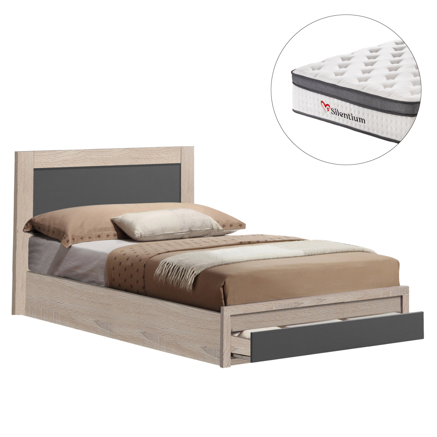 HM10745.03 ΚΡΕΒΑΤΙ ΜΟΝΟ ΜΕ ΣΥΡΤΑΡΙ & ΣΤΡΩΜΑ MELANY HM10745.03 ΜΕΛΑΜΙΝΗ SONAMA/ΓΚΡΙ--ΓΙΑ 90x190εκ - Image 1