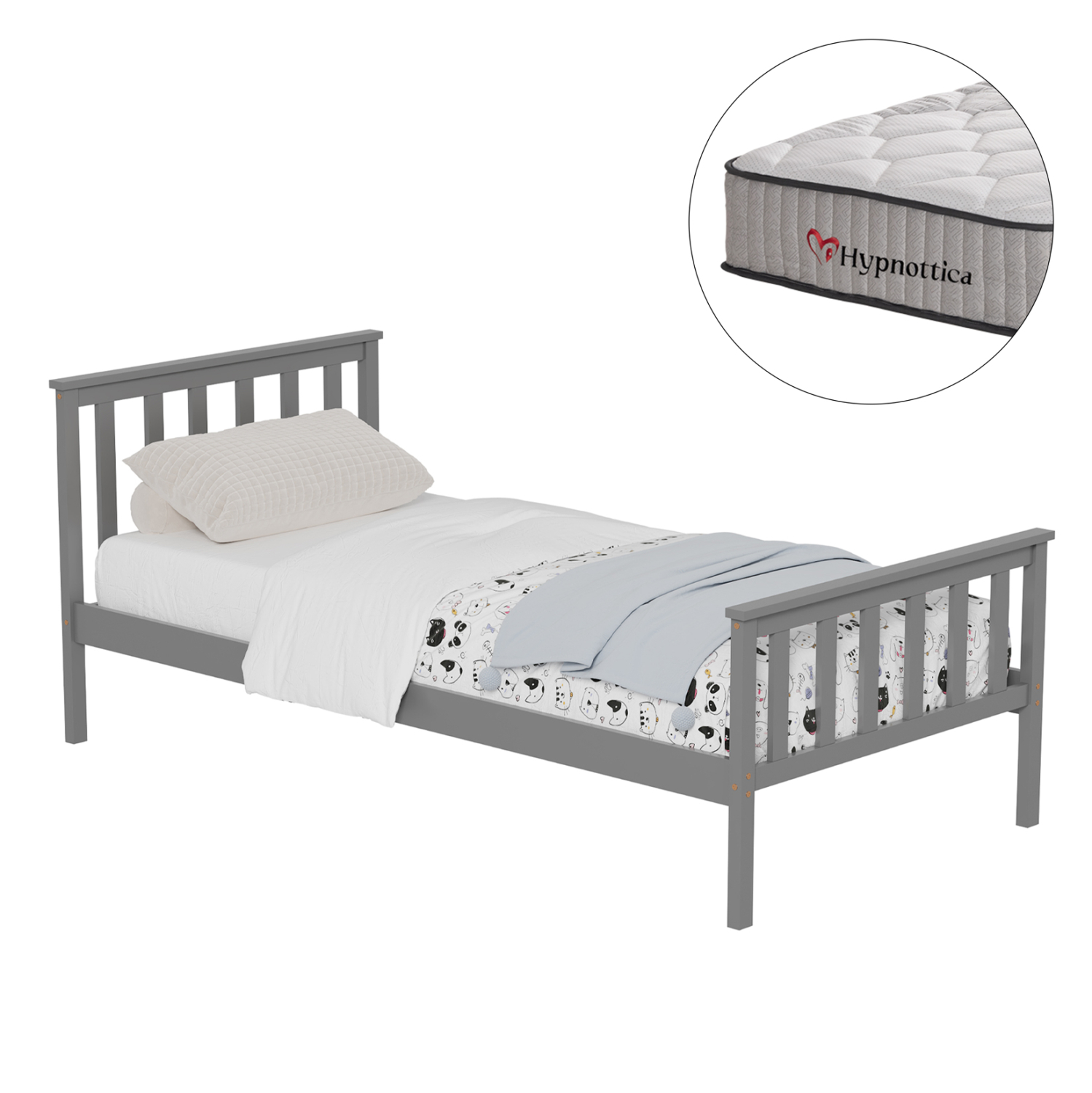HM10751.03 ΚΡΕΒΑΤΙ ΠΑΙΔΙΚΟ ΜΕ ΣΤΡΩΜΑ GIMLY HM10751.03 ΞΥΛΟ ΠΕΥΚΟΥ ΣΕ ΓΚΡΙ ΓΙΑ ΣΤΡΩΜΑ 90x190εκ - Image 1