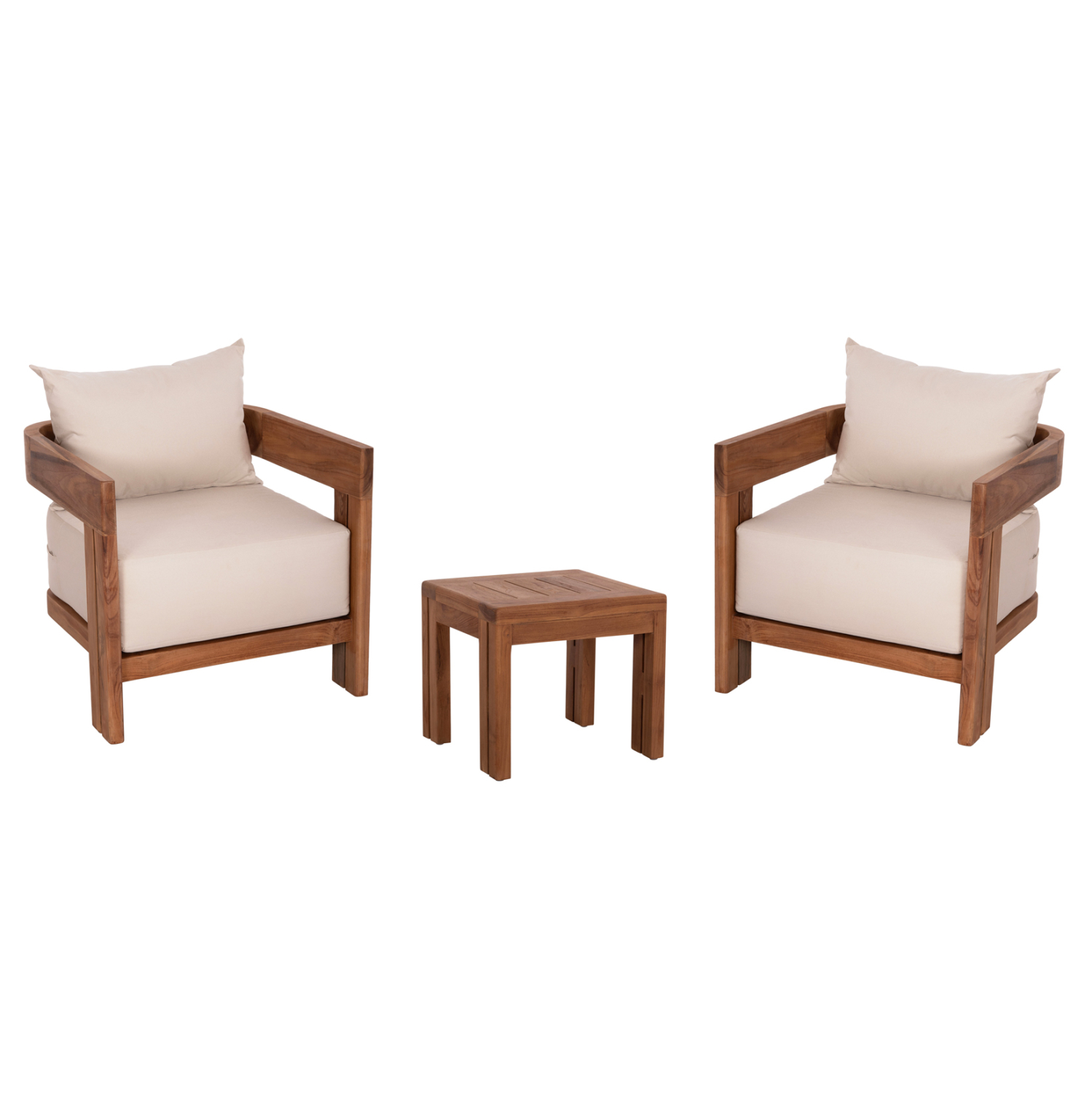 HM10960 LOUNGE ΣΕΤ KIOTO HM10960 ΤΡΑΠΕΖΑΚΙ & 2 ΠΟΛΥΘΡΟΝΕΣ--ΞΥΛΟ TEAK--ΜΠΕΖ ΜΑΞΙΛΑΡΙΑ - Image 1