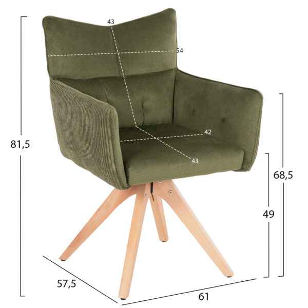 ΠΟΛΥΘΡΟΝΑ ΤΡΑΠΕΖΑΡΙΑΣ QUILL HM9843.05 ΠΡΑΣΙΝΟ ΥΦΑΣΜΑ-ΞΥΛΟ ΟΞΙΑΣ ΠΟΔΙΑ 61x57,5x91Υεκ. - Image 2