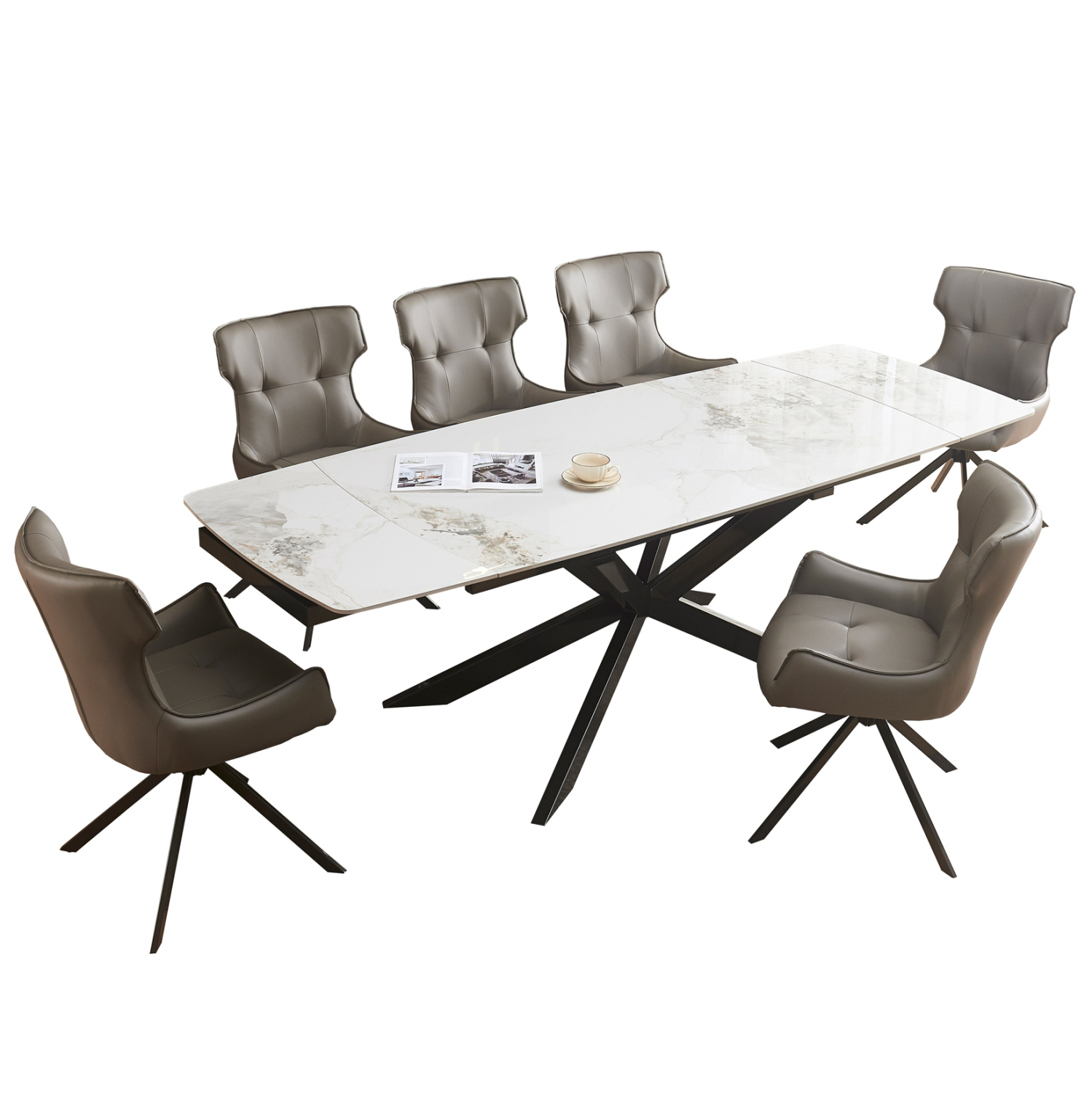 HM21358 ΣΕΤ ΤΡΑΠΕΖΑΡΙΑΣ 7ΤΜΧ AIRA HM21358 ΚΕΡΑΜΙΚΟ ΕΠΕΚΤΕΙΝΟΜΕΝΟ TOP--PU ΣΕ ΓΚΡΙ - Image 1