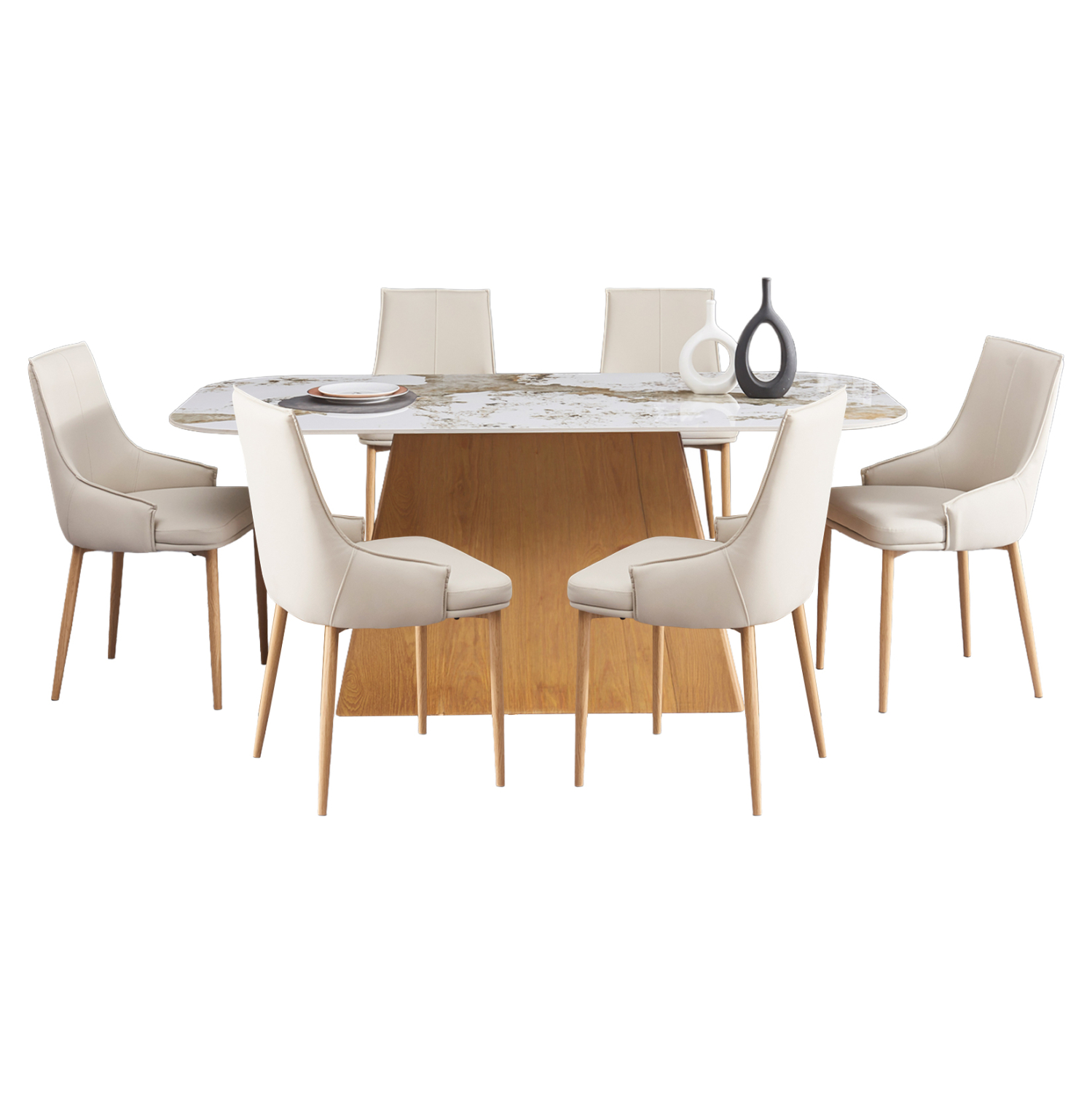 HM21359 ΣΕΤ ΤΡΑΠΕΖΑΡΙΑΣ 7ΤΜΧ NORDU HM21359 ΚΕΡΑΜΙΚΟ TOP/MDF ΒΑΣΗ--PU ΚΡΕΜ/ΜΕΤΑΛ.ΠΟΔΙΑ - Image 1