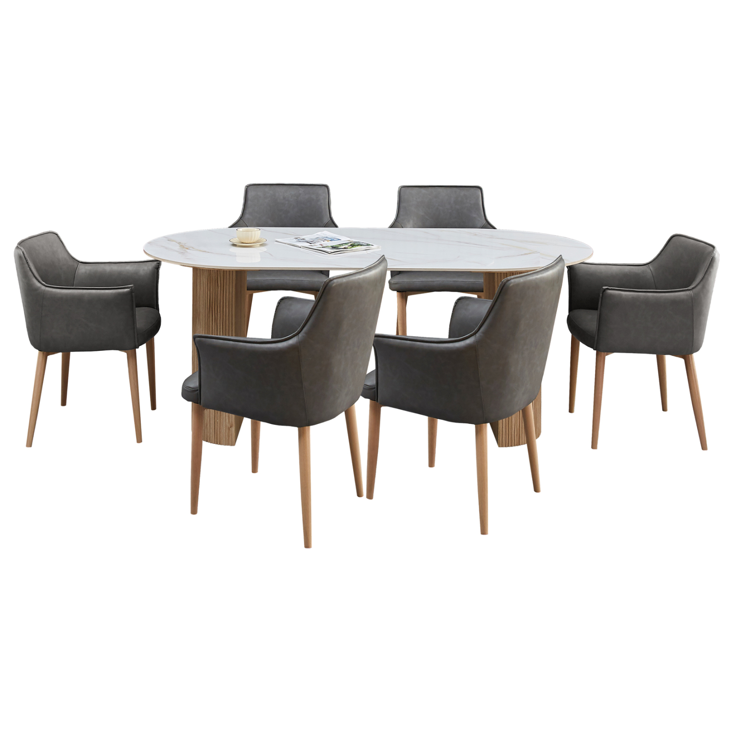 HM21360 ΣΕΤ ΤΡΑΠΕΖΑΡΙΑΣ 7ΤΜΧ MELLOW HM21360 ΚΕΡΑΜΙΚΟ TOP/MDF ΠΟΔΙΑ--PU ΓΚΡΙ/ΜΕΤΑΛ.ΠΟΔΙΑ - Image 1