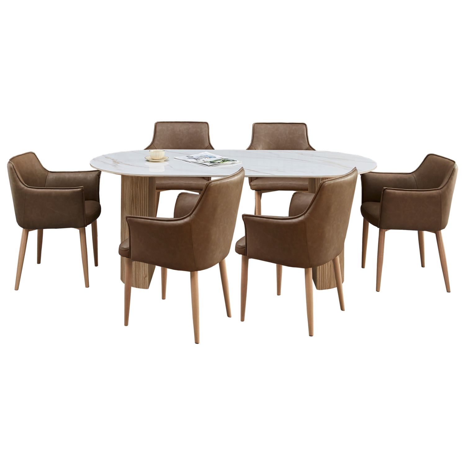 HM21361 ΣΕΤ ΤΡΑΠΕΖΑΡΙΑΣ 7ΤΜΧ MELLOW HM21361 ΚΕΡΑΜΙΚΟ TOP/MDF ΠΟΔΙΑ--PU ΚΑΦΕ/ΜΕΤΑΛ.ΠΟΔΙΑ - Image 1