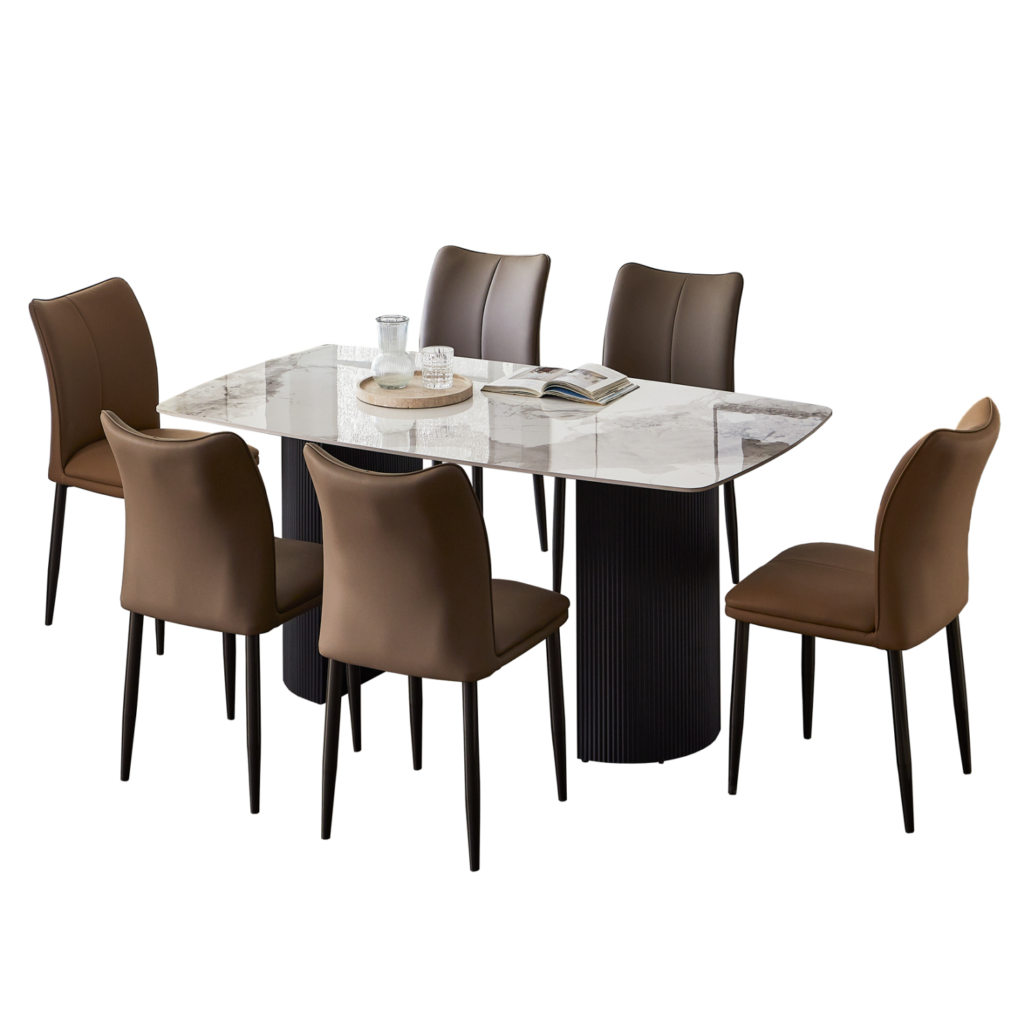 HM21362 ΣΕΤ ΤΡΑΠΕΖΑΡΙΑΣ 7ΤΜΧ MINAO HM21362 ΚΕΡΑΜΙΚΟ TOP/MDF ΠΟΔΙΑ--PU ΚΑΦΕ/ΜΕΤΑΛ.ΠΟΔΙΑ - Image 1