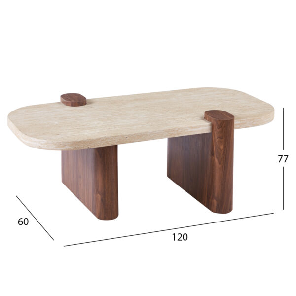 ΤΡΑΠΕΖΙ ΣΑΛΟΝΙΟΥ ARDEN HM18435 MDF TOP ΟΨΗ ΤΡΑΒΕΡΤΙΝΑΣ-MDF ΠΟΔΙΑ ΚΑΡΥΔΙ 120x60x40Υεκ - Image 2