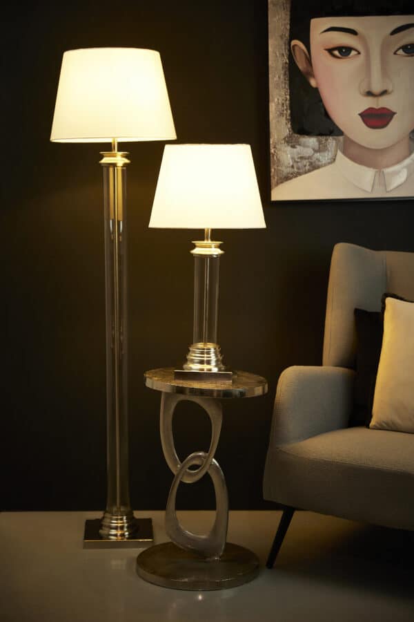 SKYLER ΦΩΤΙΣΤΙΚΟ ΕΠΙΤΡΑΠΕΖΙΟ 37x37x62cm ΑΛΟΥΜΙΝΙΟ ΑΣΗΜΙ ΓΥΑΛΙ ΛΕΥΚΟ 029209 - Image 2