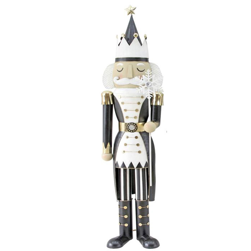 030176-bApzJ-first-_1 NUTCRACKER ΧΡΙΣΤΟΥΓΕΝΝΙΑΤΙΚΟ ΔΙΑΚΟΣΜΗΤΙΚΟ ΚΑΡΥΟΘΡΑΥΣΤΗΣ 43x34x170cm ΜΕΤΑΛΛΟ ΜΑΥΡΟ ΛΕΥΚΟ 030176 - Image 1