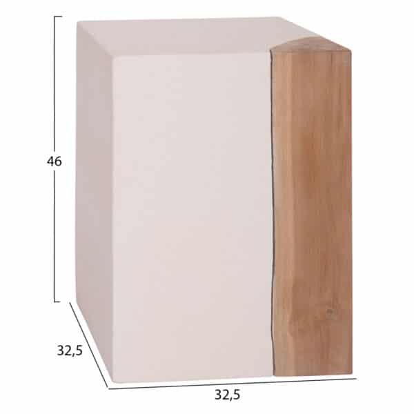 ΒΟΗΘΗΤΙΚΟ ΤΡΑΠΕΖΙ LEIA-ΣΚΑΜΠΟ HM18163.02 FIBER CEMENT ΛΕΥΚΟ-ΞΥΛΟ TEAK 32.5x32.5x46Υεκ. - Image 2