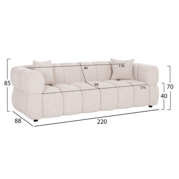 ΚΑΝΑΠΕΣ 3-ΘΕΣΙΟΣ NORIKA HM3331.02 ΕΚΡΟΥ ΥΦΑΣΜΑ 220x88x85Υεκ. - Image 2