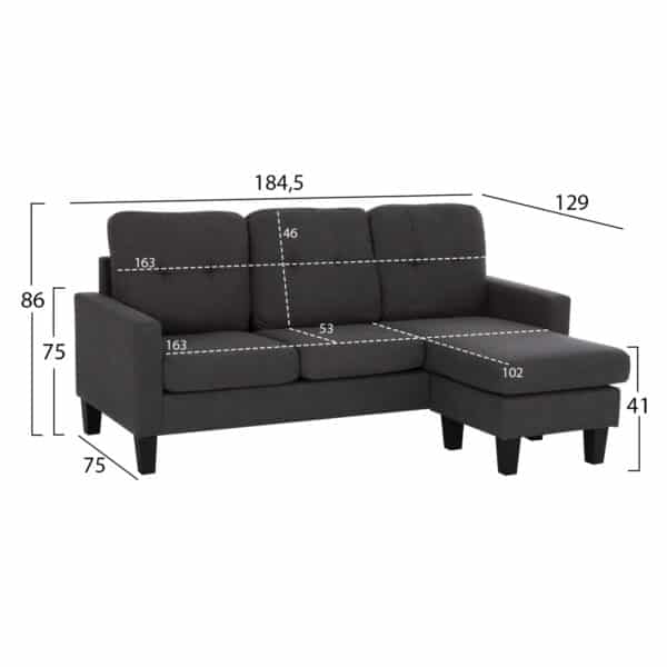 ΚΑΝΑΠΕΣ ΓΩΝΙΑ ΑΝΑΣΤΡΕΨΙΜΗ MEGGY HM3297.11 ΓΚΡΙ ΥΦΑΣΜΑ 184.5x75-129x86Yεκ. - Image 2