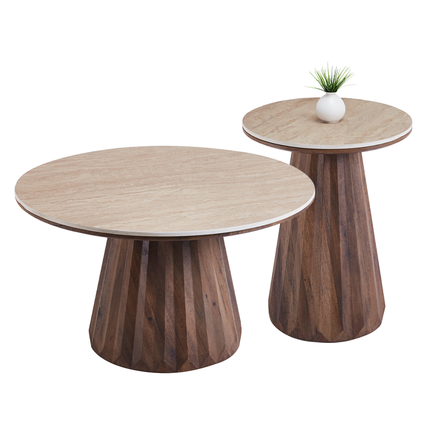 HM12108 ΤΡΑΠΕΖΙΑ ΣΑΛΟΝΙΟΥ 2ΤΜΧ WALDEN HM12108 ΚΕΡΑΜΙΚΑ TOP--MDF ΒΑΣΕΙΣ Φ80+Φ46εκ. - Image 1