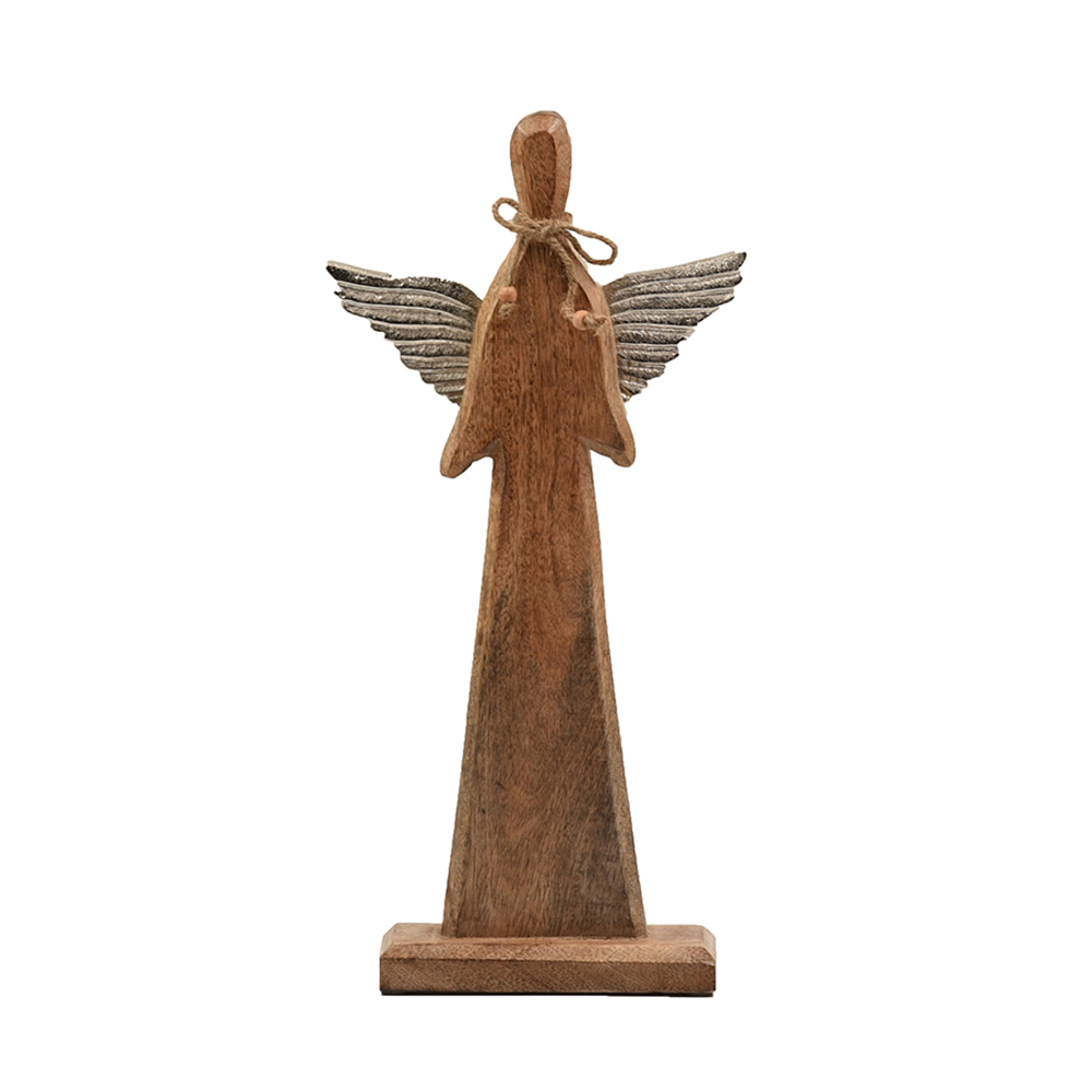 015594-u1nQH-first-_1 ANJO ΧΡΙΣΤΟΥΓΕΝΝΙΑΤΙΚΟ ΔΙΑΚΟΣΜΗΤΙΚΟ ΑΓΓΕΛΟΣ ΜΕ ΦΤΕΡΑ 21x6x43cm ΞΥΛΟ MANGO ΦΥΣΙΚΟ ΑΣΗΜΙ ΑΛΟΥΜΙΝΙΟ 015594 - Image 1