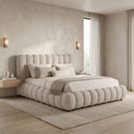 ΚΡΕΒΑΤΙ ΥΠΕΡΔΙΠΛΟ BUBBLE SM758.03 ΜΠΕΖ CHENILLE ΥΦΑΣΜΑ ΓΙΑ ΣΤΡΩΜΑ 180x200εκ - Image 2