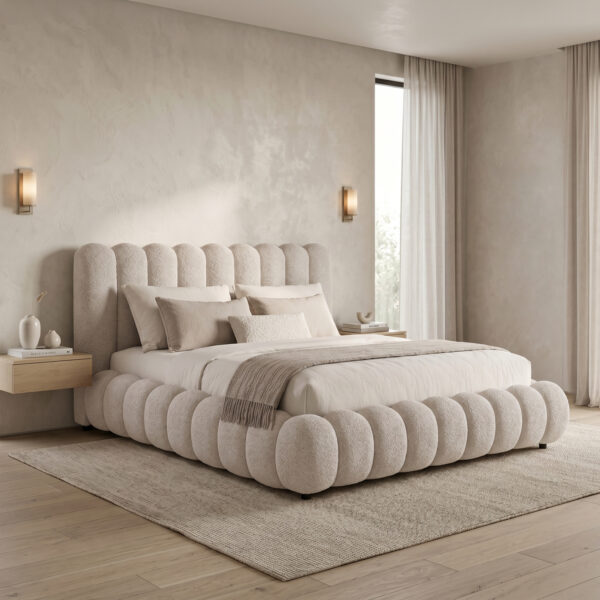 ΚΡΕΒΑΤΙ ΥΠΕΡΔΙΠΛΟ BUBBLE SM758.03 ΜΠΕΖ CHENILLE ΥΦΑΣΜΑ ΓΙΑ ΣΤΡΩΜΑ 180x200εκ - Image 2