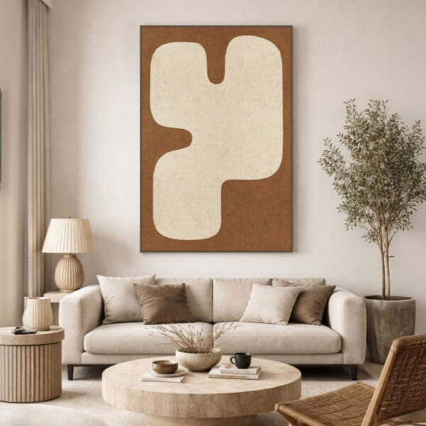 KAKTUS ΠΙΝΑΚΑΣ ΔΙΑΚΟΣΜΗΤΙΚΟΣ ΜΕ ΚΟΡΝΙΖΑ 80x120x4cm ΚΑΜΒΑΣ ΜΠΕΖ ΚΑΦΕ ΑΝΟΙΧΤΟ PS 201-0017 - Image 2