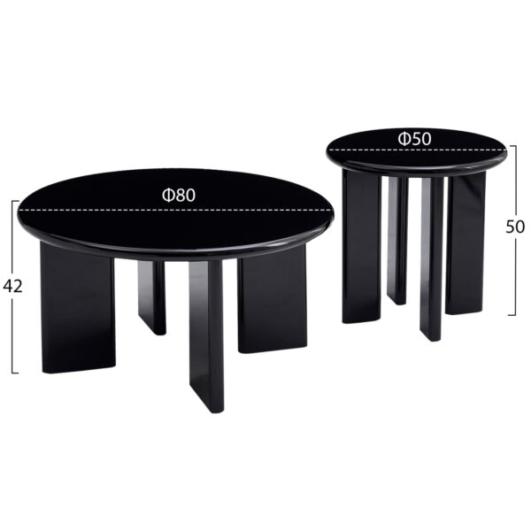 ΣΕΤ 2 ΤΡΑΠΕΖΙΑ ΣΑΛΟΝΙΟΥ FLIX HM18452.02 MDF ΣΕ GLOSSY ΜΑΥΡΟ Φ80 & Φ50εκ - Image 2