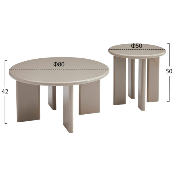 ΣΕΤ 2 ΤΡΑΠΕΖΙΑ ΣΑΛΟΝΙΟΥ FLIX HM18452.05 MDF ΣΕ GLOSSY TAUPE Φ80 & Φ50εκ - Image 2