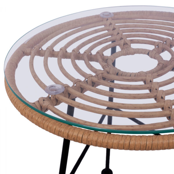 ΤΡΑΠΕΖΙ ΜΕΤΑΛΛΙΚΟ ALLEGRA HM5459 ΜΕ WICKER ΜΠΕΖ ΚΑΙ ΓΥΑΛΙ Φ45Χ46Υεκ. - Image 4
