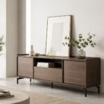 TOBAC TV STAND 2ΠΟΡΤΕΣ 1ΣΥΡΤΑΡΙ ΚΑΡΥΔΙ ΣΚΟΥΡΟ 180x39x62cm 08-0027 - Image 2
