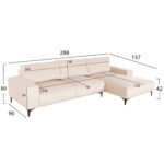 ΚΑΝΑΠΕΣ ΓΩΝΙΑ (ΔΕΞΙΑ) NOA HM3278.01R ΕΚΡΟΥ ΥΦΑΣΜΑ 288x90-157x67-80Υεκ. - Image 2