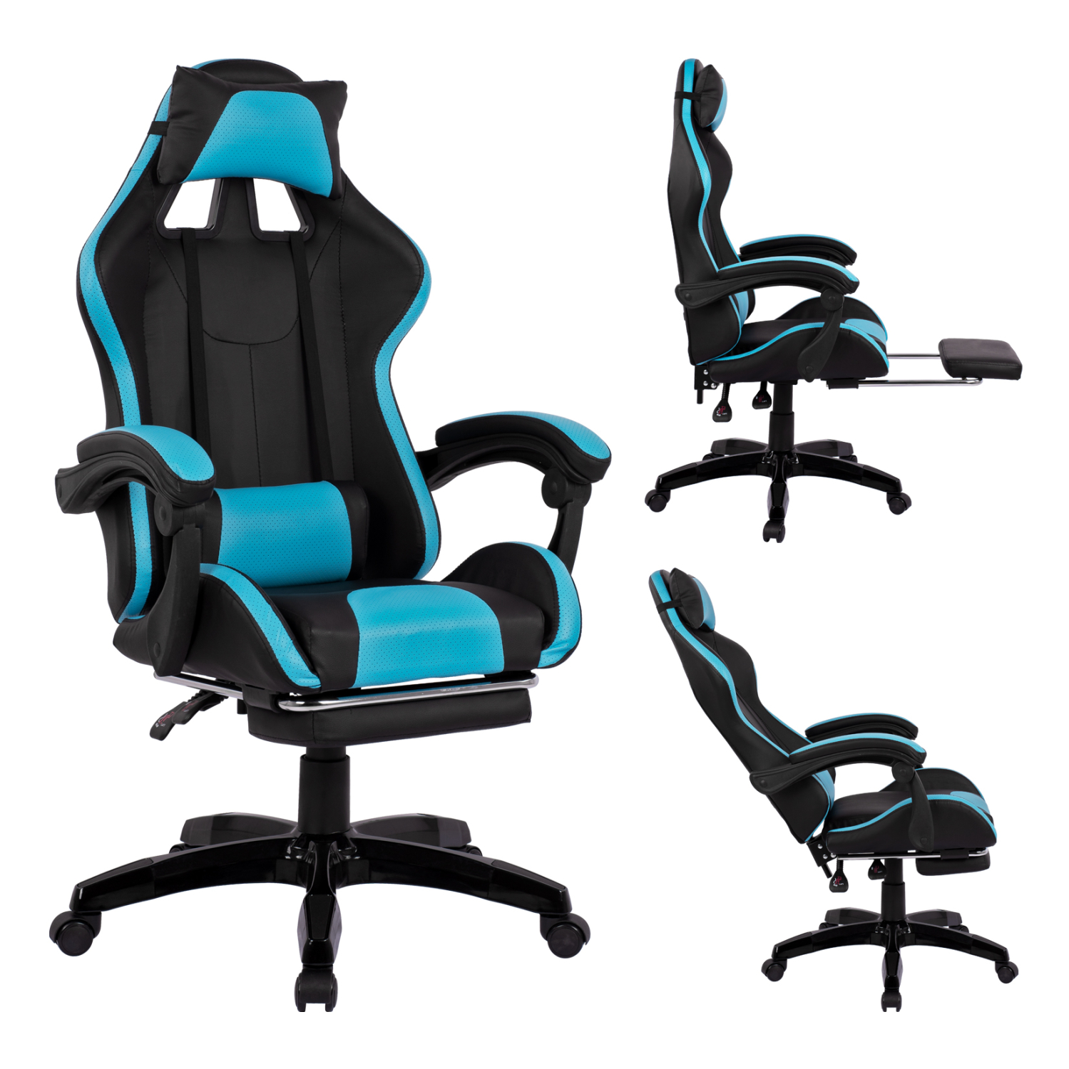 HM1132.08 ΠΟΛΥΘΡΟΝΑ GAMING NYLA ΜΕ ΥΠΟΠΟΔΙΟ HM1132.08 ΣΕ ΧΡΩΜΑ ΜΑΥΡΟ-ΓΑΛΑΖΙΟ 68Χ66-100Χ122 ΕΚ - Image 1