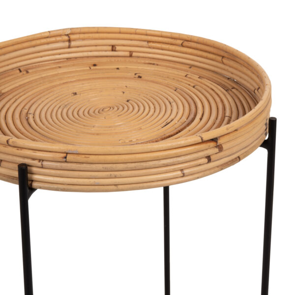ΤΡΑΠΕΖΑΚΙ ΒΟΗΘΗΤΙΚΟ FLY HM7906 RATTAN ΦΥΣΙΚΟ ΧΡΩΜΑ-ΜΕΤΑΛΛΙΚΗ ΒΑΣΗ ΜΑΥΡΗ Φ40x53Yεκ. - Image 4