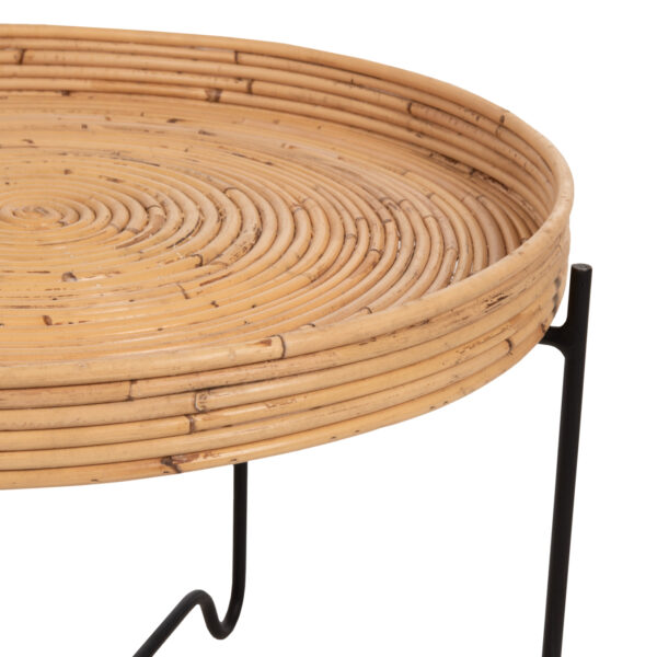 ΤΡΑΠΕΖΑΚΙ ΒΟΗΘΗΤΙΚΟ FLY HM7907 RATTAN ΦΥΣΙΚΟ ΧΡΩΜΑ-ΜΕΤΑΛΛΙΚΗ ΒΑΣΗ ΜΑΥΡΗ Φ50x40Υεκ. - Image 4